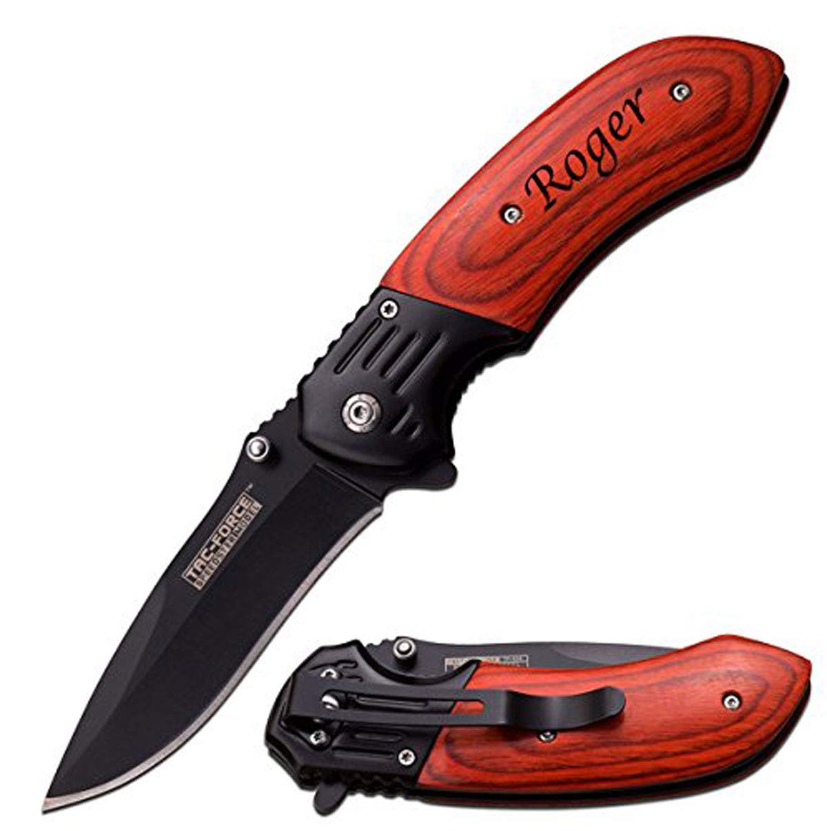 Free Engraving - Tac-Force BROWN PAKKA WOOD Stainless Steel Quality Pocket Knife (TF-938BW)