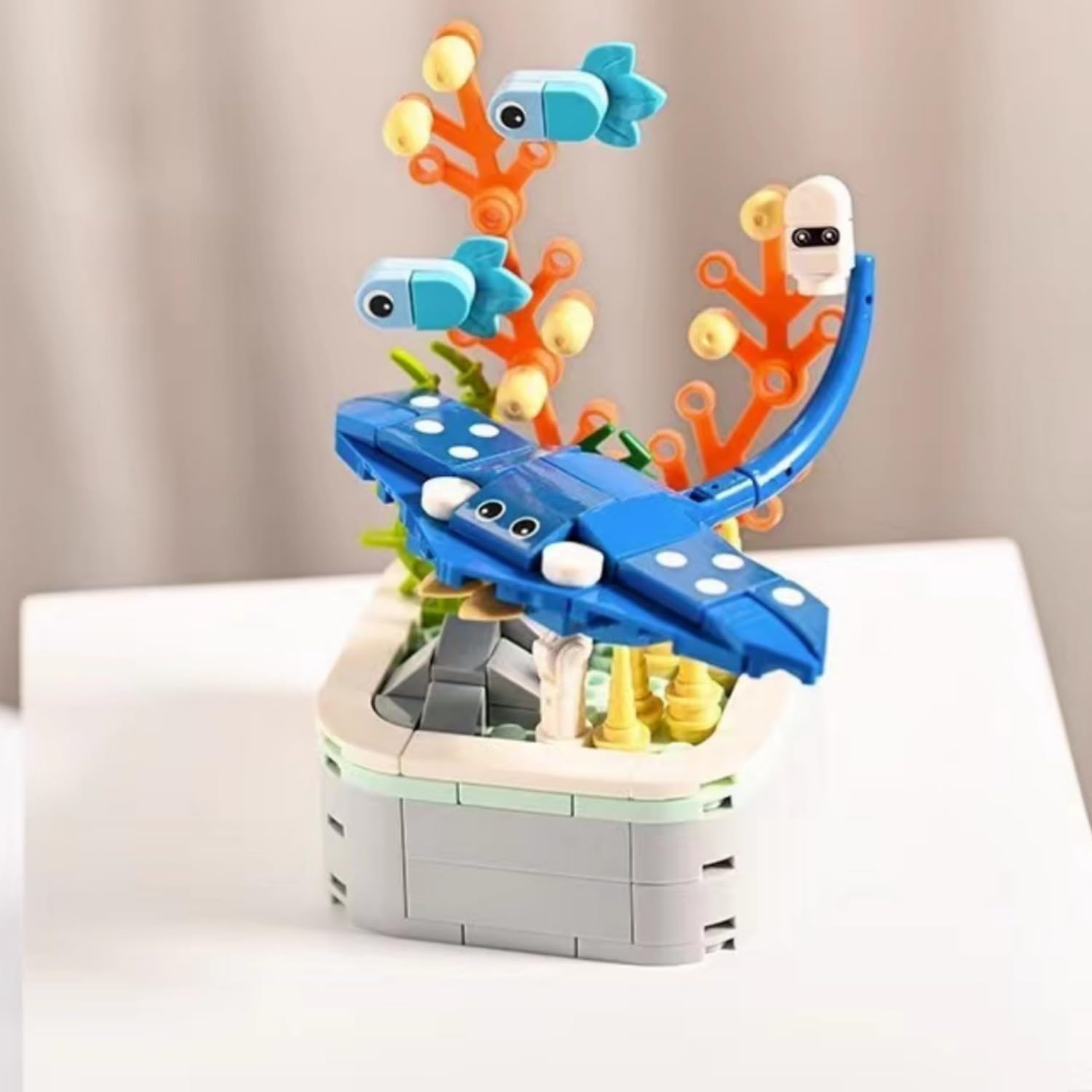 Marine Animals Building Blocks Sets, 144 PCS Manta Ray Potted Plant Sea Animal Building Set, Sea Creature Mini Building Kit - Image 3
