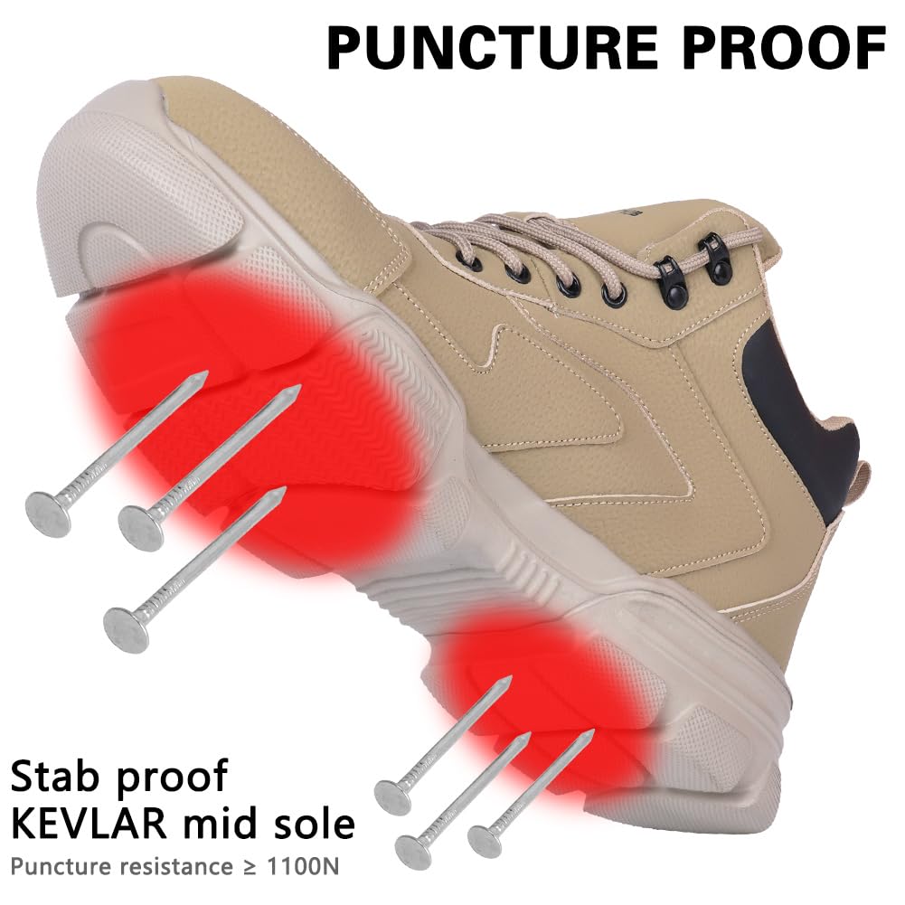 OFFCUP Chaussures de Sécurité Homme, Chaussures de Travail Embout Acier Montante, Bottes de Sécurité Antidérapant Respirant, Basket de Securite Légère Imperméables, Baskets Chantier Confortable