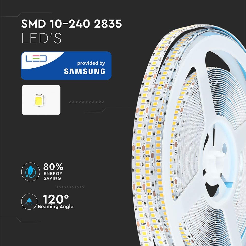 Striscia LED Chip Samsung 24V 10M Bianco Caldo 3000K Ip20 No Wp