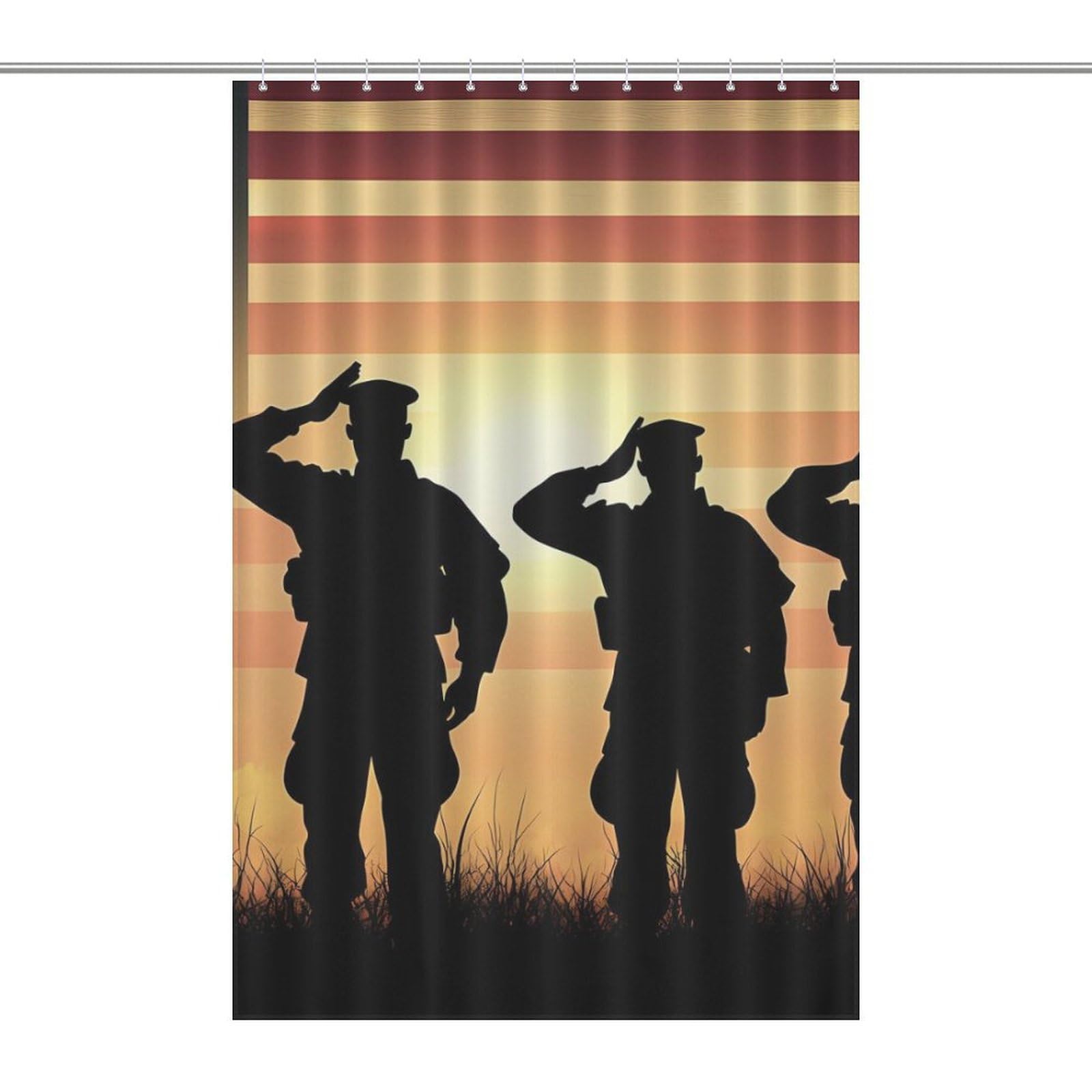 U.S. Flag Sunset Soldier Print Shower Curtain Bath Curtains for Bathroom Fabric Liner with Grommets Hooks 48x72Inch?122x183cm?