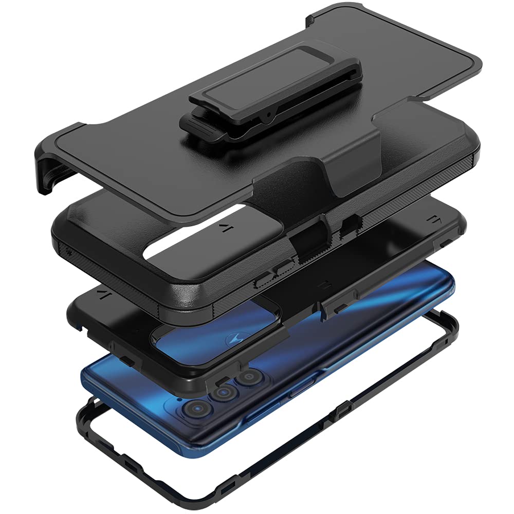 Compatible with Motorola Edge 2021/Edge 5G UW 2021 Case,Heavy Duty Rugged Shockproof Full Body Protection Kickstand Case with Belt Clip Holster for