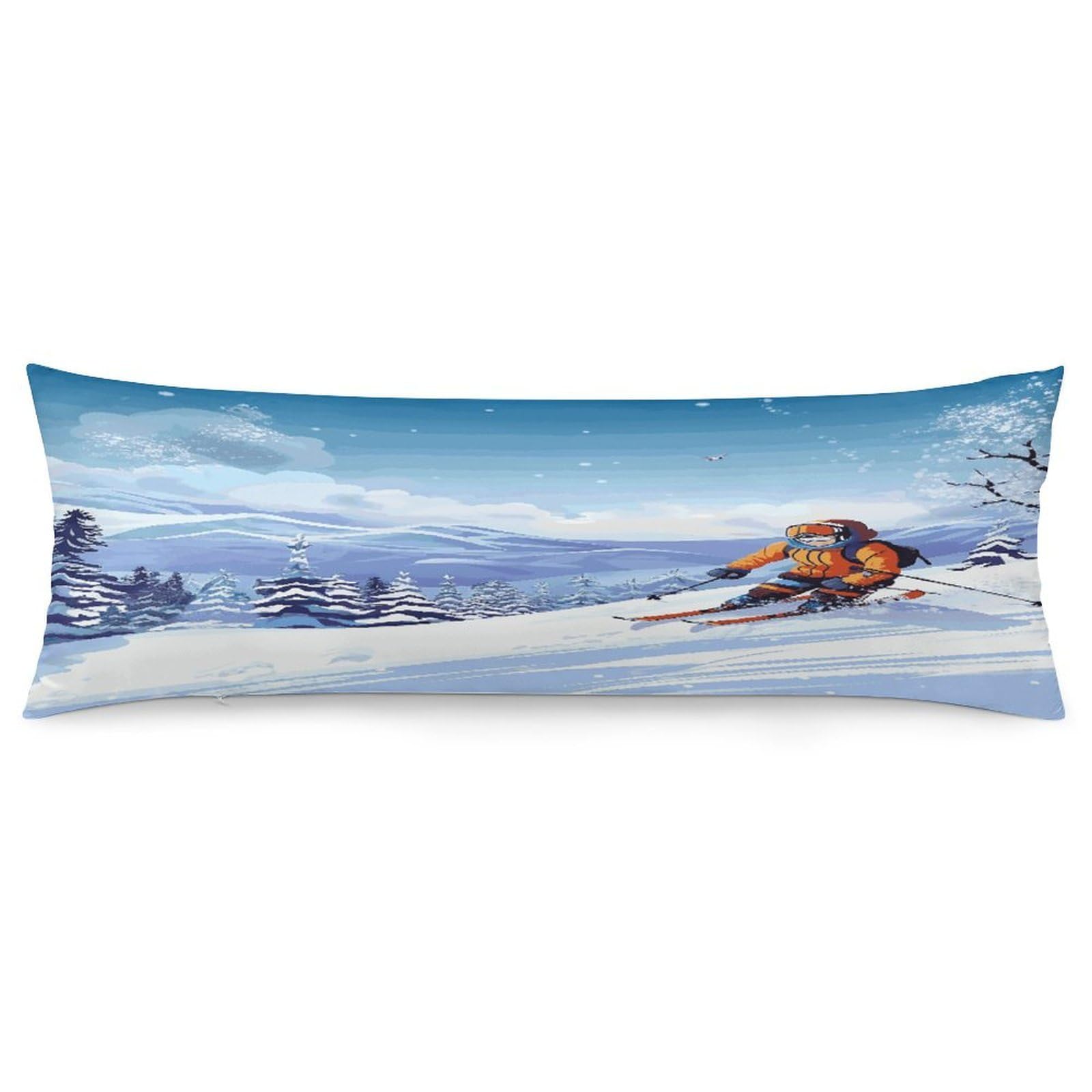 Winter Skiing Throw Pillow Covers with Silent Zipper Polyester Pillow Protectors Removable Pillow Cases Soft Pillowcase Cozy Pillow Sham Cushion Cover for Sofa Car Bed 20"x54"
