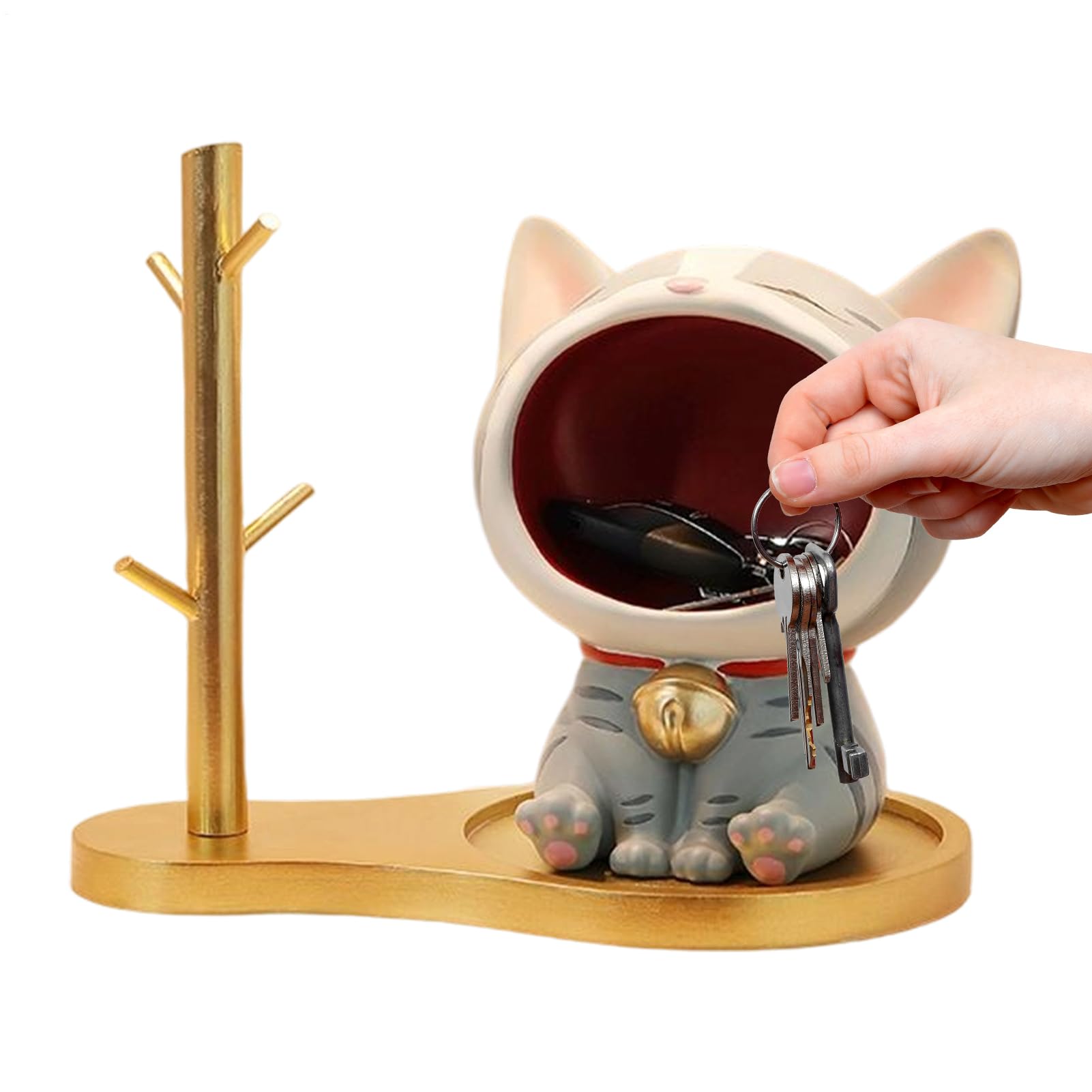 Sculpture de chat décorative pour clés et bonbons de salon