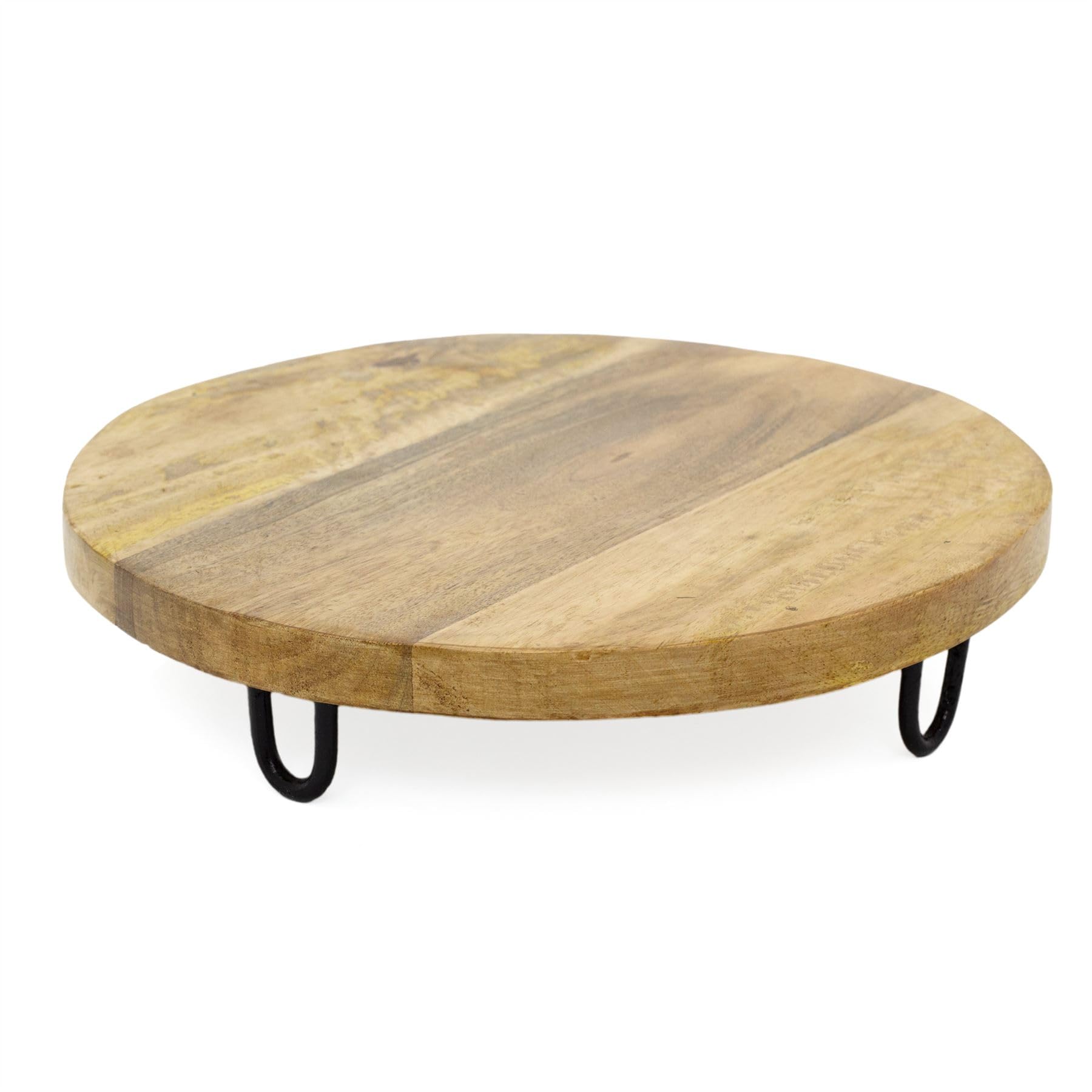 Carousel Home Natural Rustic Mango Wood Serving Board With Metal Legs | Raised Wooden Platter For Cheese, Cake & Snacks | Decorative Food Tray For Dining & Hosting - 29Cm