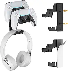 KDD Suporte de parede para controle duplo e fone de ouvido – Gancho de fone de ouvido para jogos com adesivo ou parafusos, instalação para Xbox Series X/S, PS5/4/3, interruptor, STEAM, acessórios de