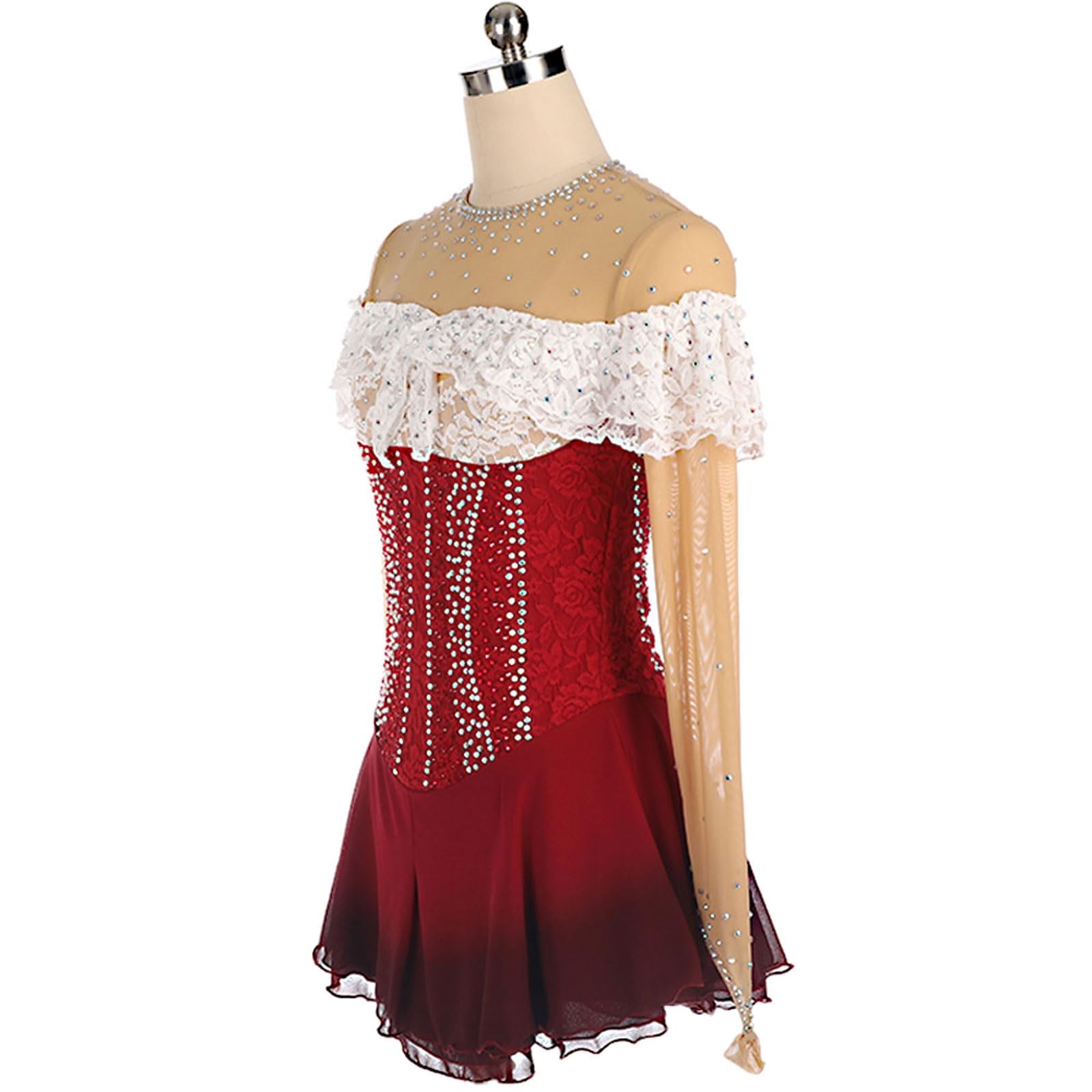 Eiskunstlaufkleid für Mädchen, bedruckt, Damen-Wettkampf-Tanzkleidung mit Reißverschluss hinten und Strasssteinen