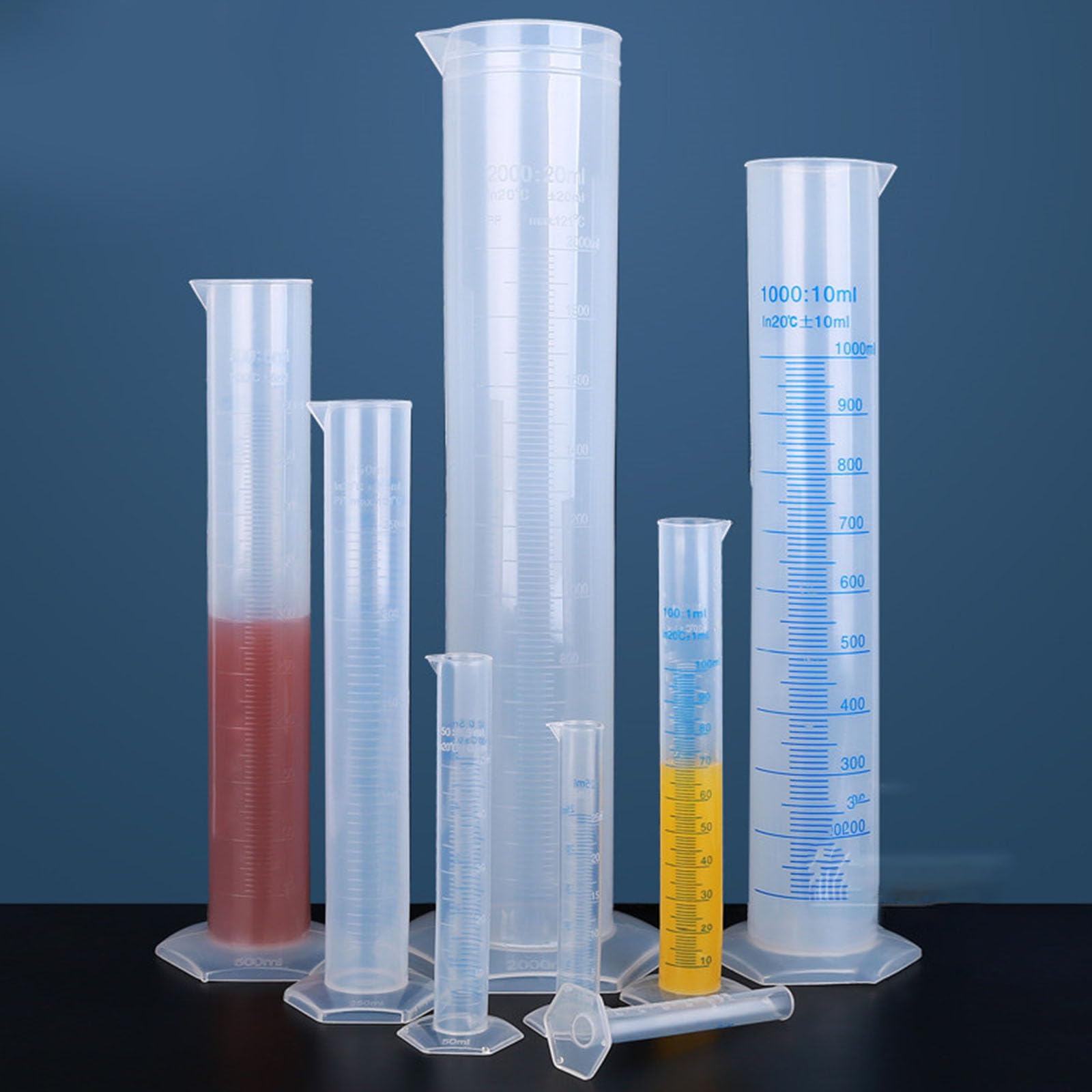 Set 8 cilindri graduati da 10-2000 ml Cilindri da laboratorio per marcatura 2 lati Cilindro graduato multifunzionale per laboratorio