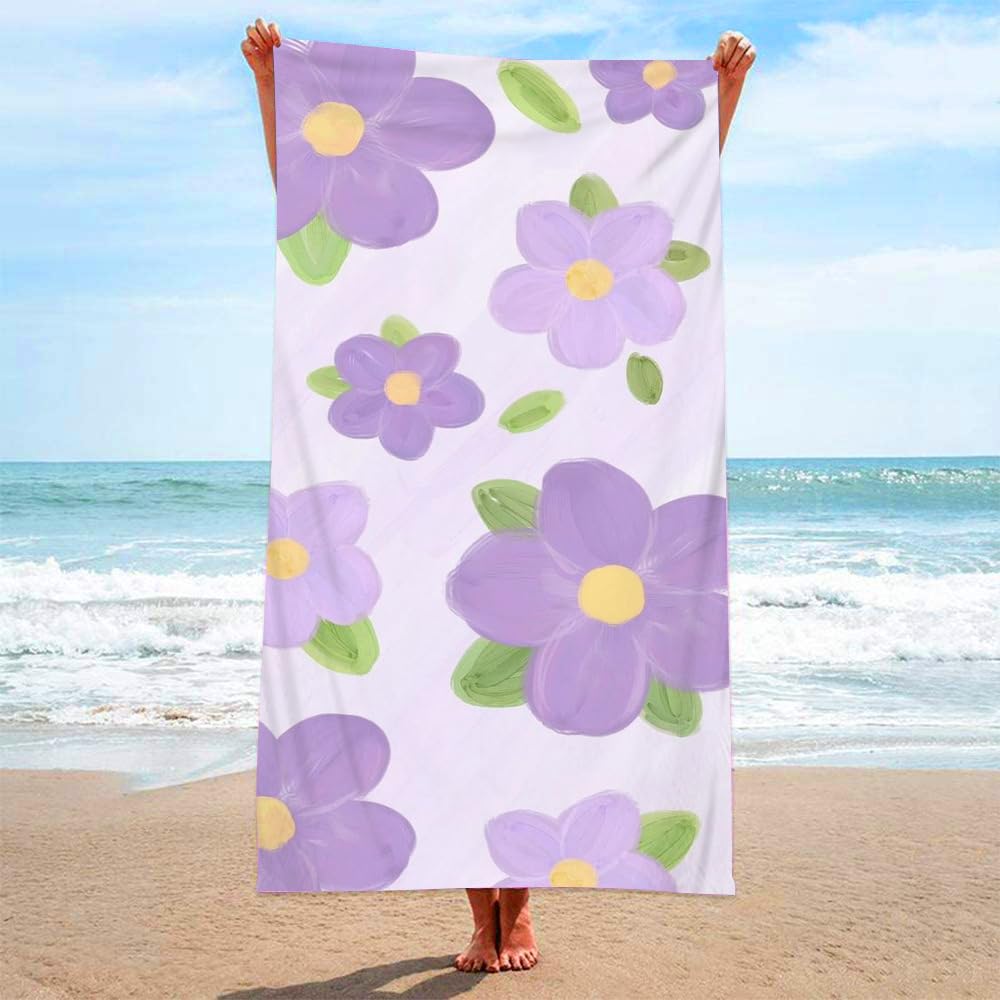 Ręcznik plażowy 100 x 200 fioletowe kwiaty ręcznik z mikrofibry dla dorosłych kobiet mężczyzn, ręcznik na siłownię do podróży pływania na kempingu, ręczniki plażowe szybkoschnące, niezbędne w podróży,