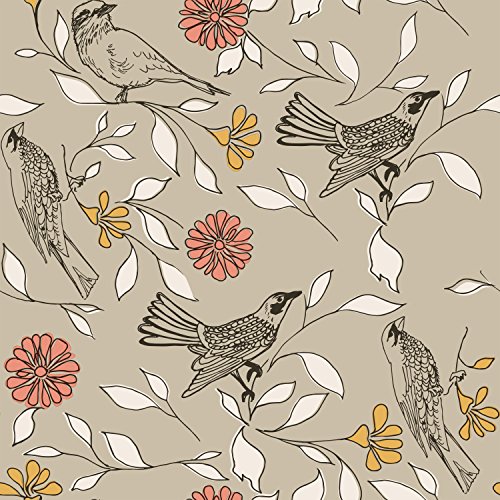 Novogratz x Tempaper Greige Birds Removable Peel and Stick Wallpaper, 20.5 in X 16.5 ft, Made in the USA