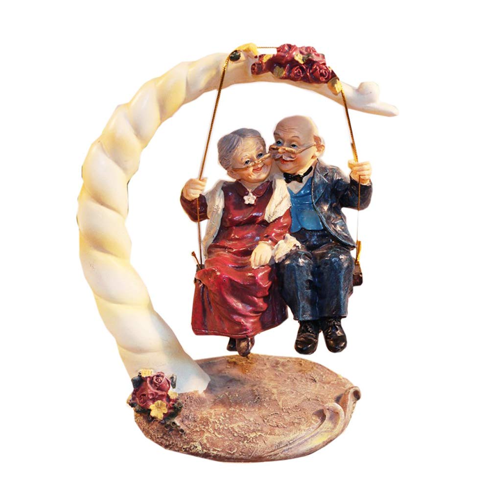 letsgood Creative Handmade Figurines Resin Elderly Couple Statue for Anniversary, Valentine's Day, Wedding, Birthday, Thanksgiving Day, Home Decor (Style 1: Swing)