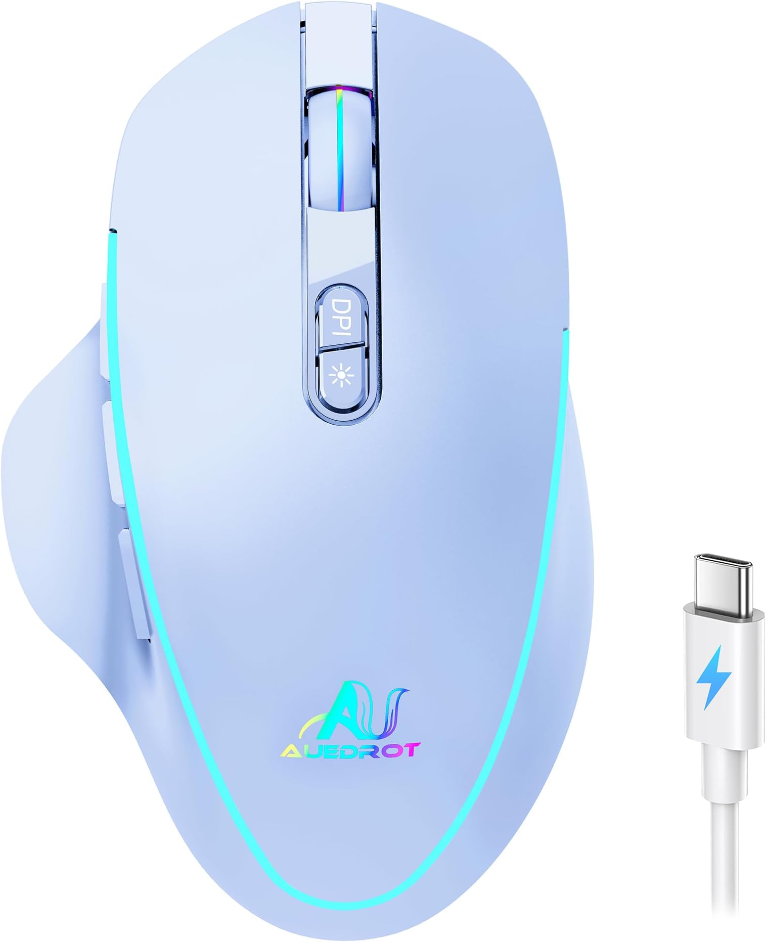 AUEDROTWireless Mouse Jiggler UK Undetectable Mouse with Built-in Jiggler, with 2 Jiggle Modes Silent USB-C Rechargeable Mouse Mover for Computer/Laptop 4 Levels DPI Adjustable, 8 Hotkeys, Blue
