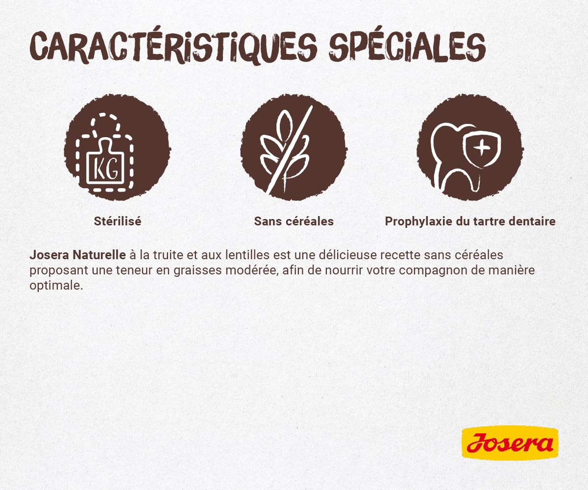 JOSERA Naturelle (1 x 10 kg) | Adulte | Croquettes Premium pour Chats Adultes stérilisés | Volaille & Truite | avec teneur modérée en matières Grasses | sans céréales | Nourriture pour Chats | 1 Sac