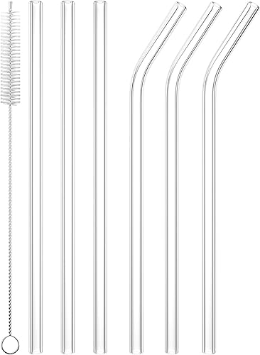 6 popotes de vidrio reutilizables, popotes de repuesto de 0.310 x 0.315 in, popotes transparentes y prácticos para vasos de 203032 onzas, pajitas