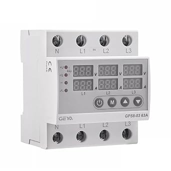 GEYA 3 Phase Over Current Protector, Over&Under Voltage Protective Device Upper wiring-63A