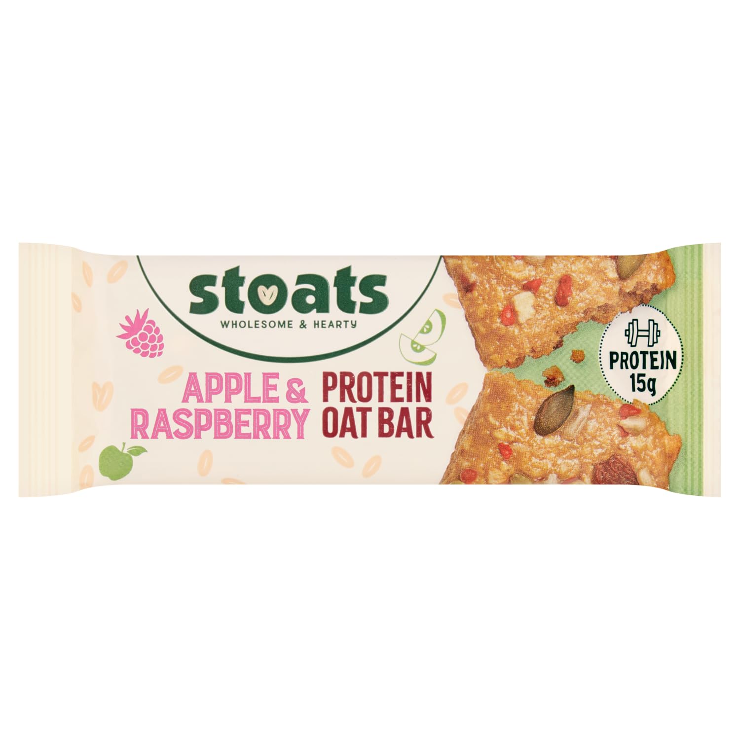 StoatsApple & Raspberry Protein Oat Bars – Made with Scottish Oats, High in Fibre, Individually Wrapped 80g Bars (Pack of 16)[Amazon-developed Certification] Compact by Design