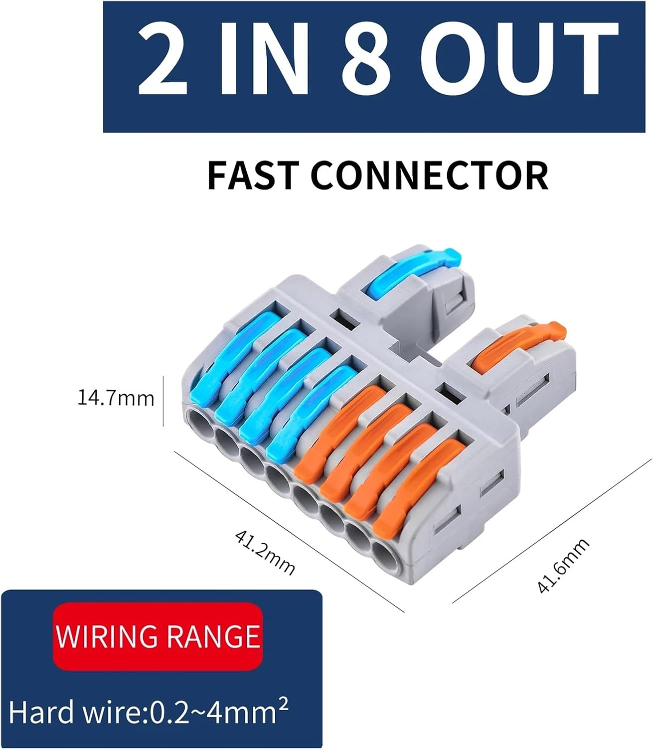 10Pcs 2 in 4/6/8 Out CMK 422 Quick Lever Wire Connectors Universal Splitter Cable Spring Butt Home Terminal Blocks Led(CMK422-6(2 in 6 Out))