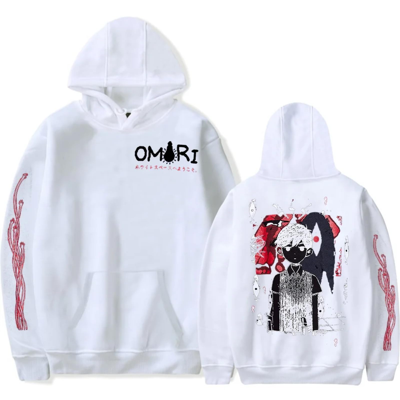 Fosike Unisex White Omori Merch Hoodie For Men/Women Pullover Long Sleeve Sweatshirts Cosplay Jumpers Teens Girl-||X_l