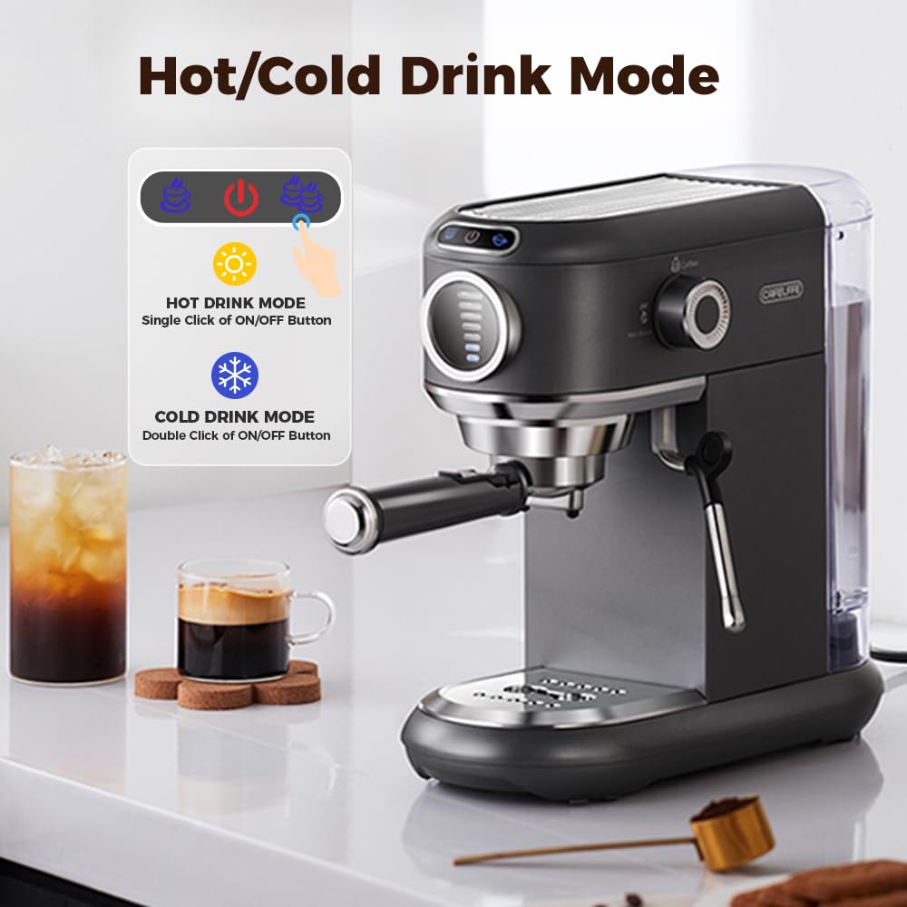 Máquina de café espresso 4 en 1 con espumador de leche, máquina de café de 19 bares con volumen de café visual de 7 niveles ajustable para cápsulas y polvo Nes* y DG*, 1450 W, gris
