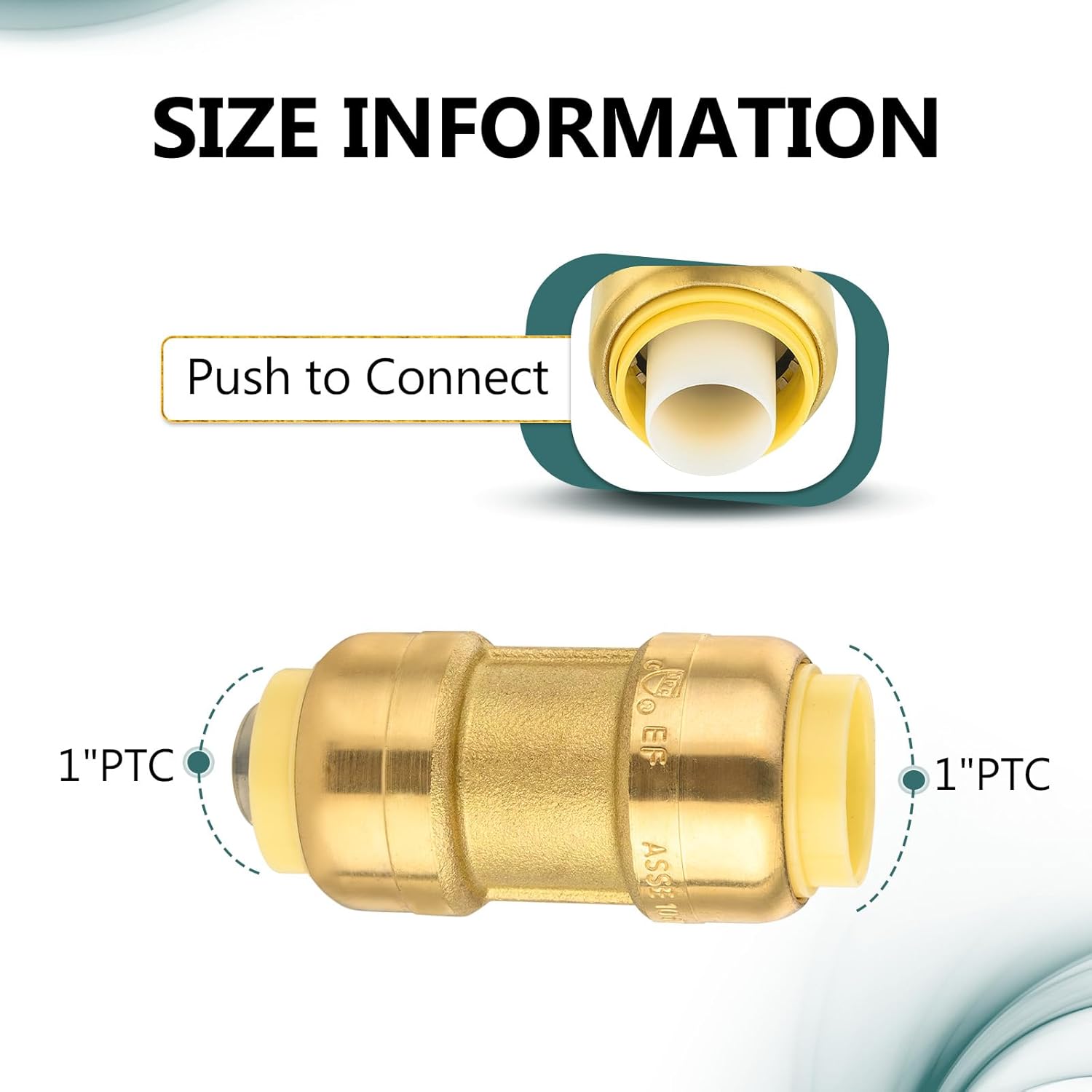 5-Pack Niikappu Push Fit Fittings, 1 Inch x 1 Inch Brass Plumbing Fittings to Connect PEX, Copper, CPVC, Brass Straight Coupling With Disconnect Clip