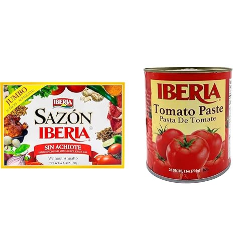 Sazon Iberia sin Achiote 6.34 onzas (36 paquetes) + pasta de tomate Iberia 28 onzas