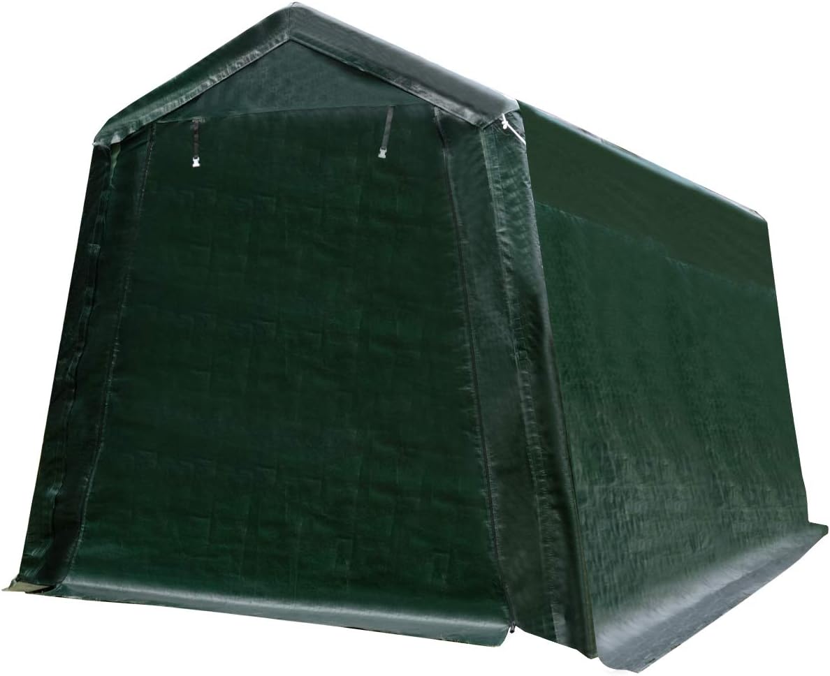 Close-up images showing the double zipper for easy access and a hasp to fix the sidewalls of the storage shelter.