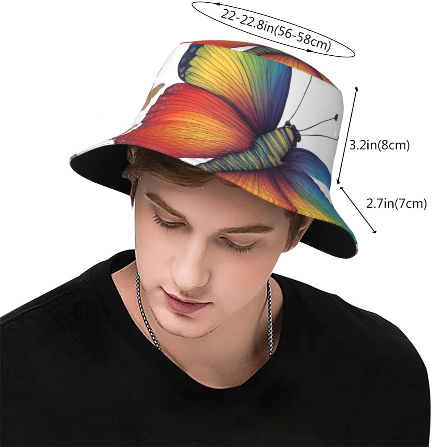 Rainbow Butterfly Print Sun Hat Outdoor Fisherman Cap Summer Bucket Hat Beach for Men Women