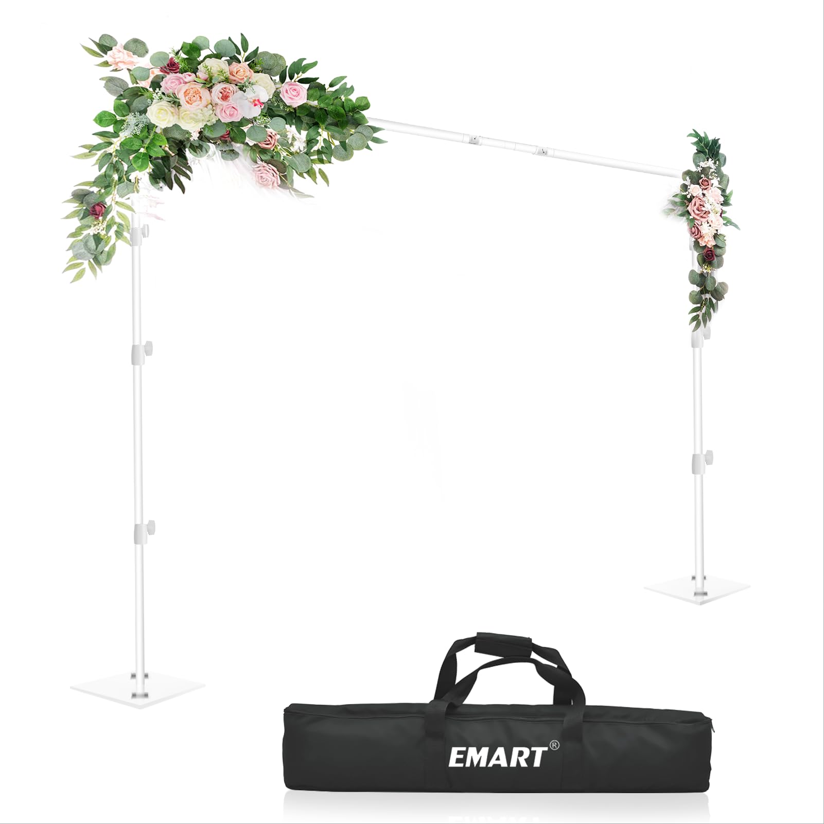 EMART 2 x 3 m Supporto per Fondale Fotografico con Base, Supporti per Sfondo Regolabile per Fotografia, Studio e Video, Decorazione per Feste - Bianco
