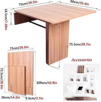 Wall-Mounted Folding Table, Space-Saving Drop-Leaf Desk