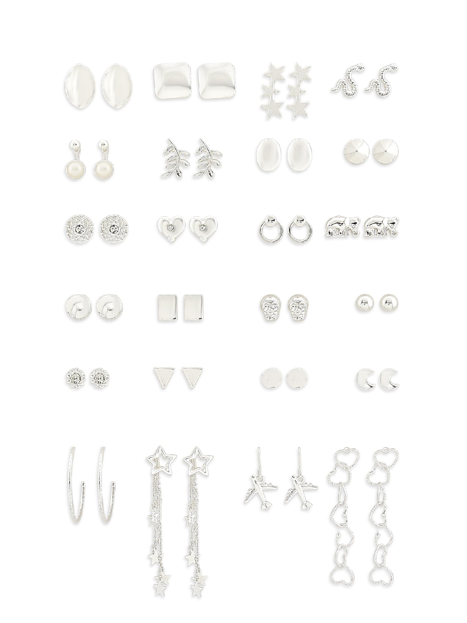 Zaveri Pearls Set of 24 Silver Tone Contemporary Classy Stud & Drop Earrings For Women-ZPFK17740 (B0CXTH8CRZ) Amazon Price History, Amazon Price Tracker