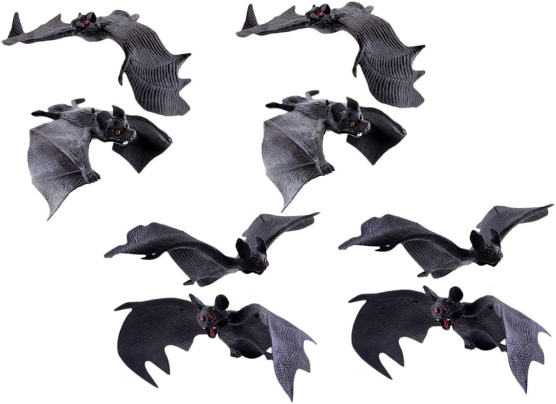 8pcs Halloween Bat Hanging Decorations Set, Realistic Plastic Bat Ornaments with Thick and Regular Styles, Window and Yard Pendants for Spooky Indoor Outdoor Party Decor