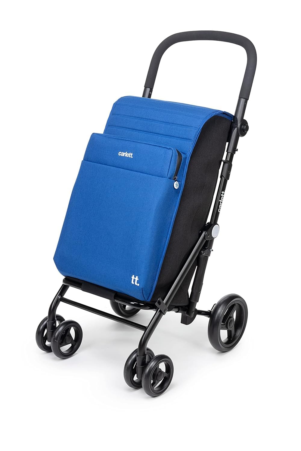 Carlett Carrito de la Compra Plegable con 4 Ruedas y Bolsa Extensible 62L, Bolsa Isotérmica 12L, Manillar Regulable, Freno de Seguridad y Ruedas Giratorias 360º, Urban Family, Color Azul