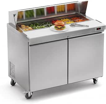48" Commercial Sandwich Prep Table Refrigerator, 12-Pan Refrigerated Salad Bar with Cutting Board, Stainless Steel Food Prep Station Cooler for Restaurant, Food Truck, Buffet