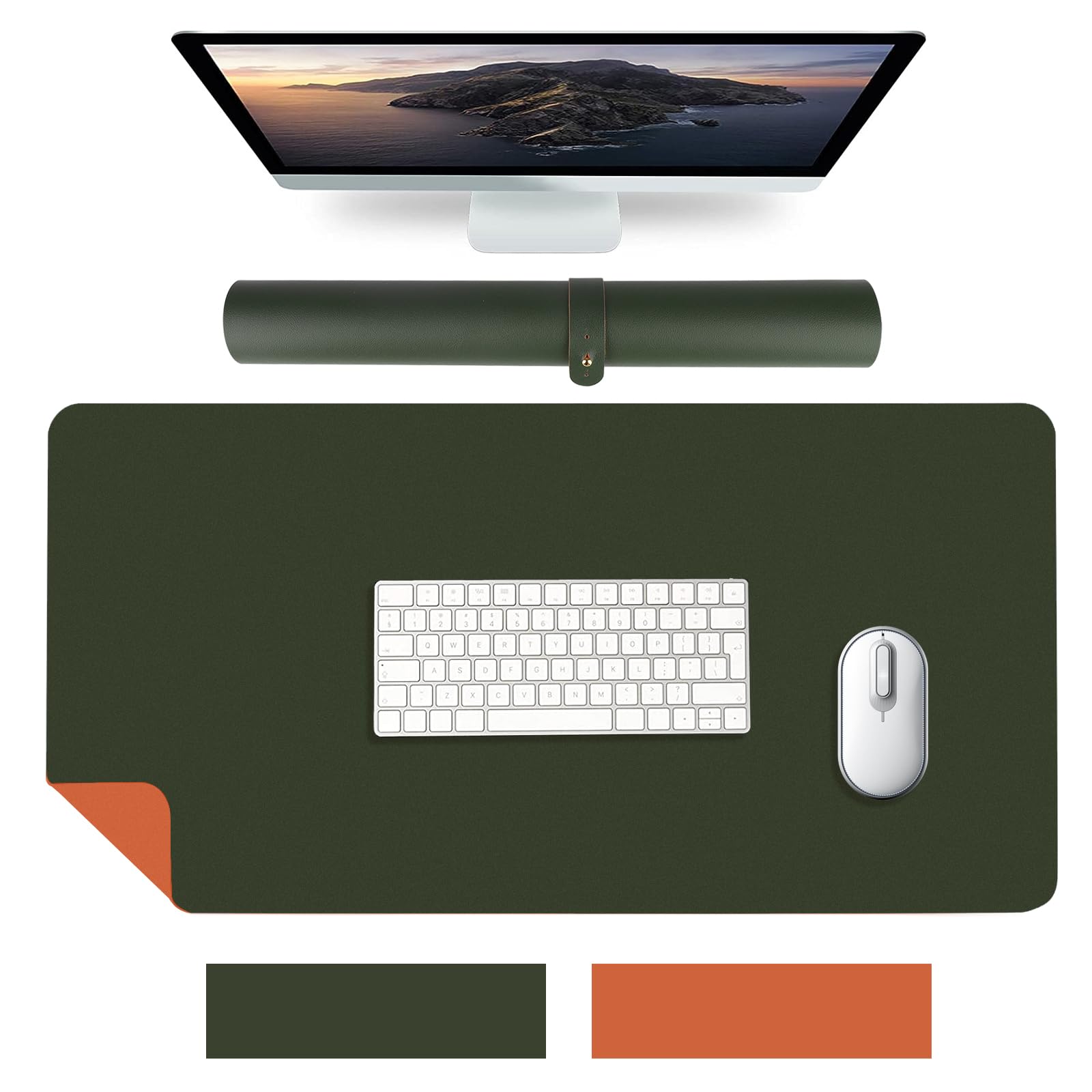 Windfromort Alfombra Escritorio Mesa,Tapete de Ratón Ordenador XXL Gaming, con Doble Cara,Deskmat Antideslizante e Impermeable para Oficina Teclado y Raton (40 x 80cm),Naranja-Verde Oscuro