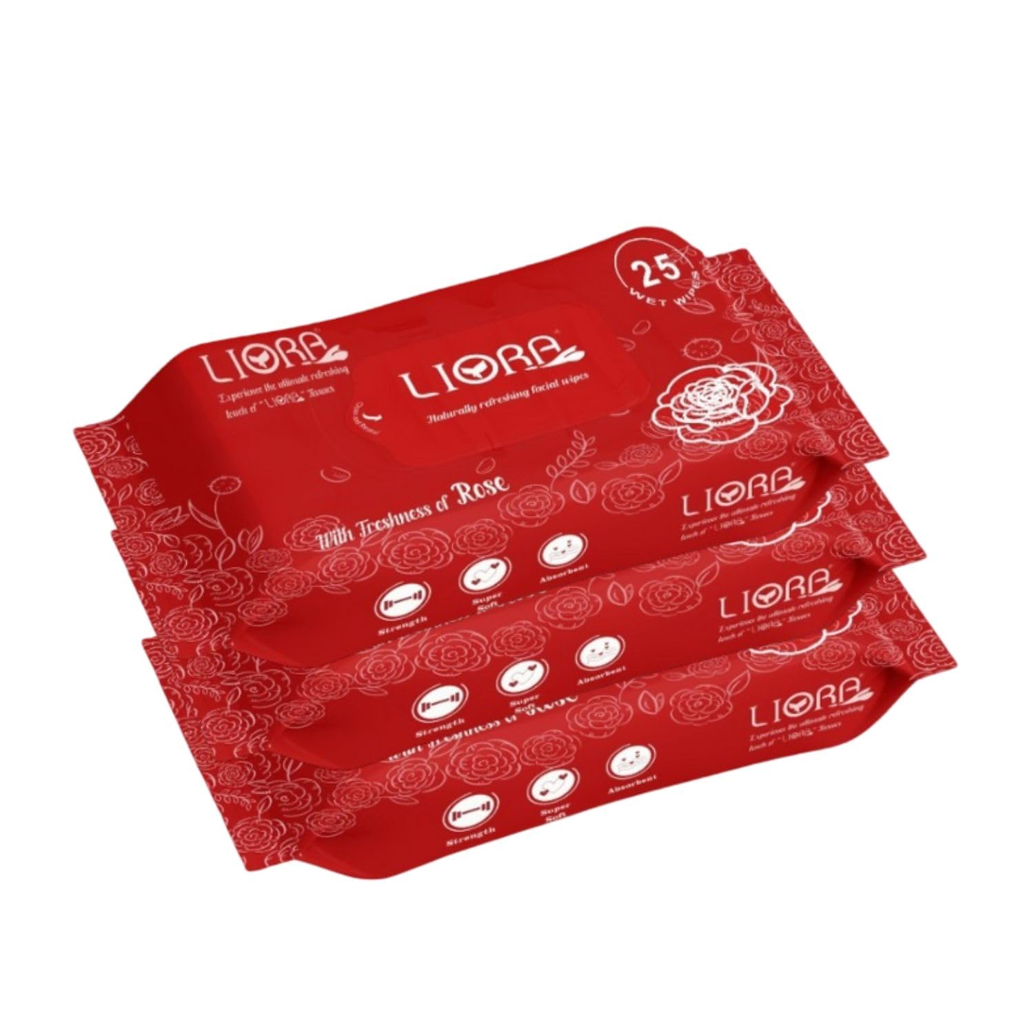 Liora Wet Wipes, Daily Cleansing, Refreshing & Moisturizing Facial Wipes | Rose | Anti-Acne, Biodegradable | 25 Wipes Each, Pack of 3 (Total 75 Wipes)-image-21