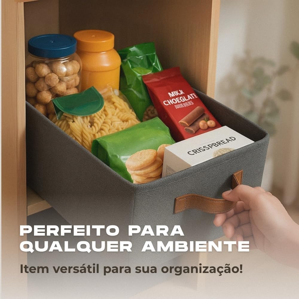 Kit 4 Cestos Organizadores Multiuso 25 Litros Reforçados com Haste de Metal e Alça Impermeáveis Laváveis para Armário Guarda-Roupa Banheiro Cozinha e Brinquedos