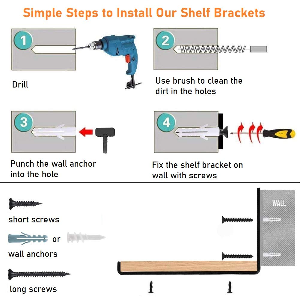 Shelf Bracket 12 Inch, Heavy Duty Floating Shelf Bracket 4 Pack Black Metal Wall Shelf Brackets