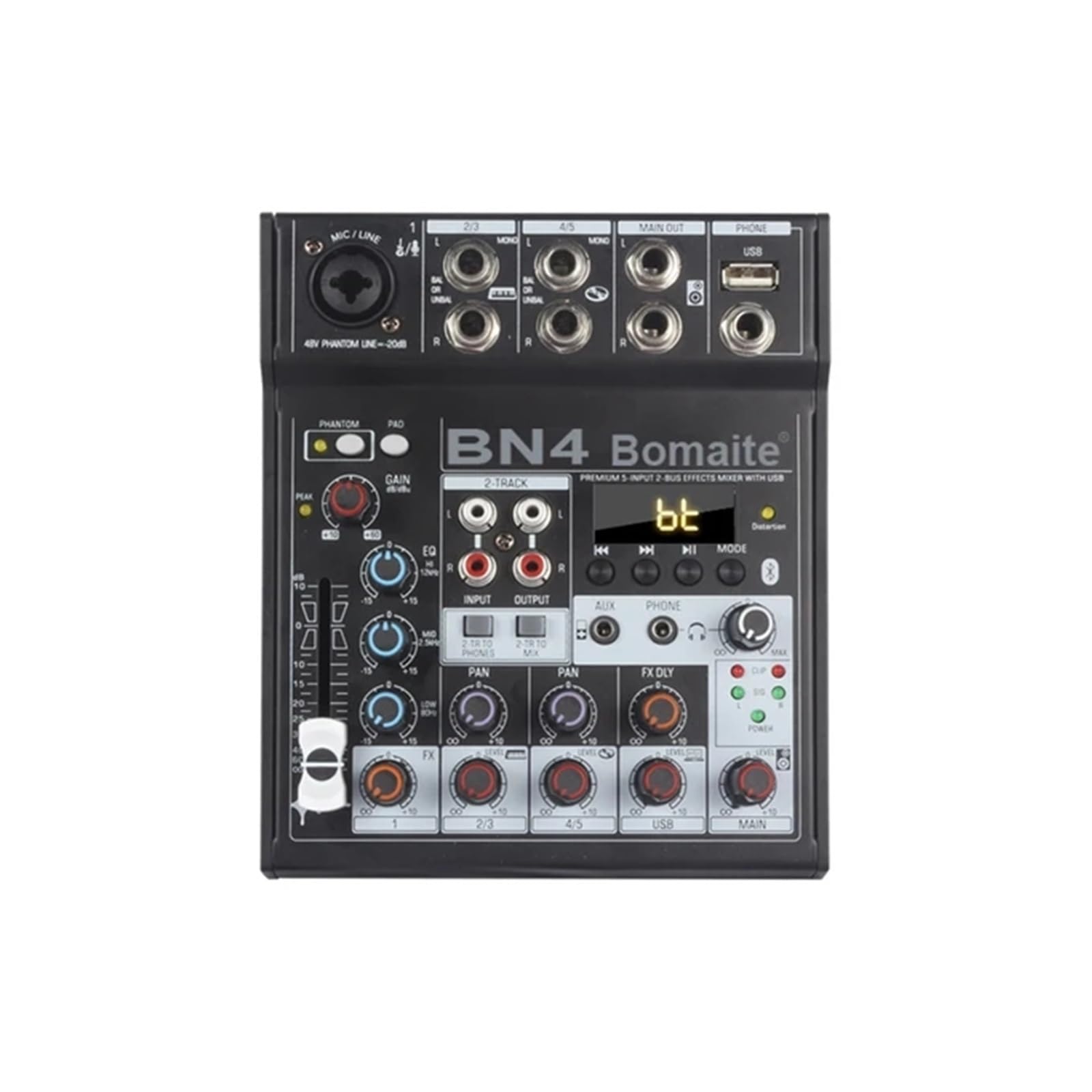 Mixer audio BN4 Professional 5 canali DJ Mixing Console con scheda audio 48V Phantom Power PC per la registrazione (D Taglia unica)