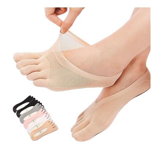 Projoint Antibunion Gesundheitssocken, Anti-Ballenzehen, Gesundheitssocken, Urigone-Socken für Gicht, Orthotoe Kompressionssocken, No Show Zehensocken Damen Fünf-Finger-Socken (6 Paar, 1)