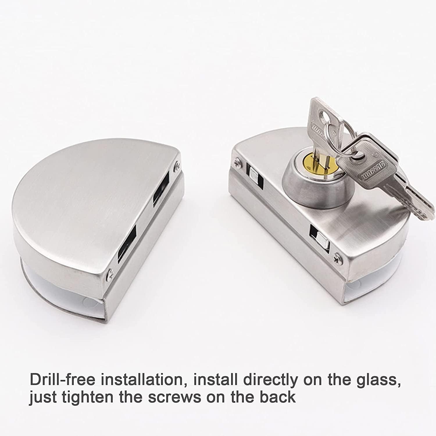 Fits on 1/2" Glass,10 mm -12 mm, Glass Door Lock, Stainless Steel Double Bolts Swing Push Sliding Access Control Office Glass Door Lock with 3 Keys (101-B)