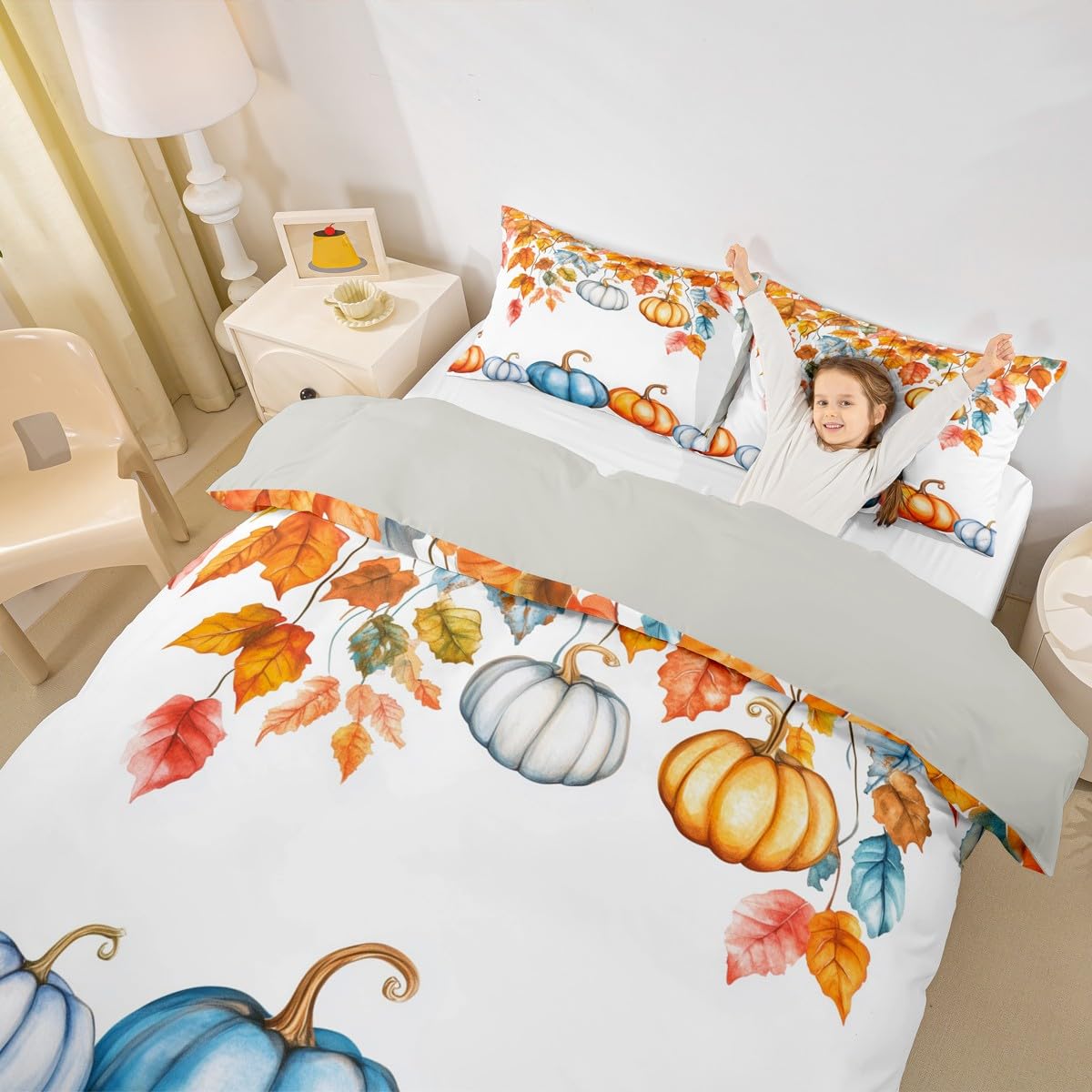 Homewish Dekoracja dyni Super King zestaw poszewek na kołdrę jesienna dekoracja dom wiejski pościel liście klonu poszewka na kołdrę jesienne żniwa tematyczne zestawy łóżek