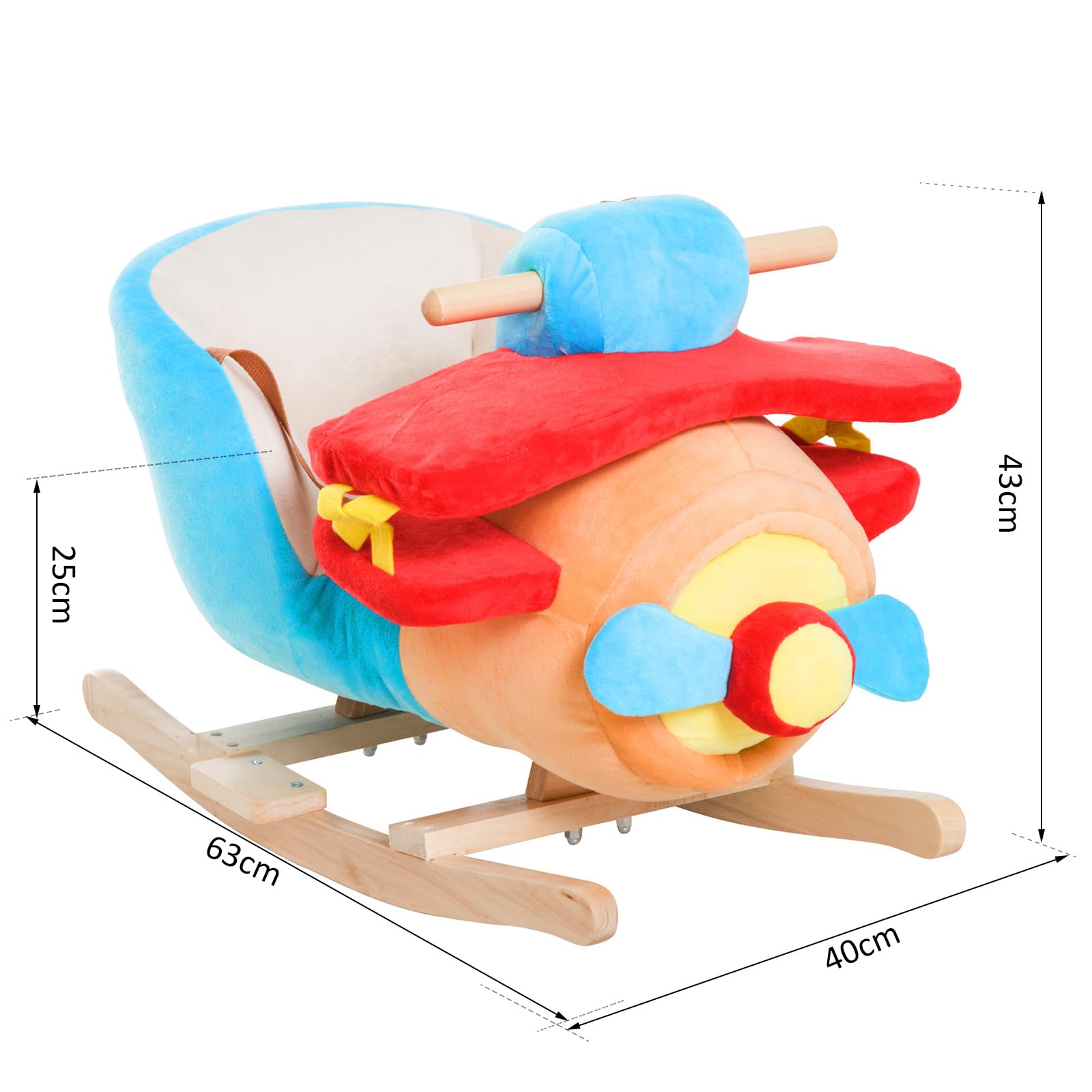 HOMCOM Caballo Balancín para Niños de +18 Meses Avión de Peluche con Música y Arnés de Seguridad Caballo de Juguete Carga 60 kg 60x33x45 cm Multicolor