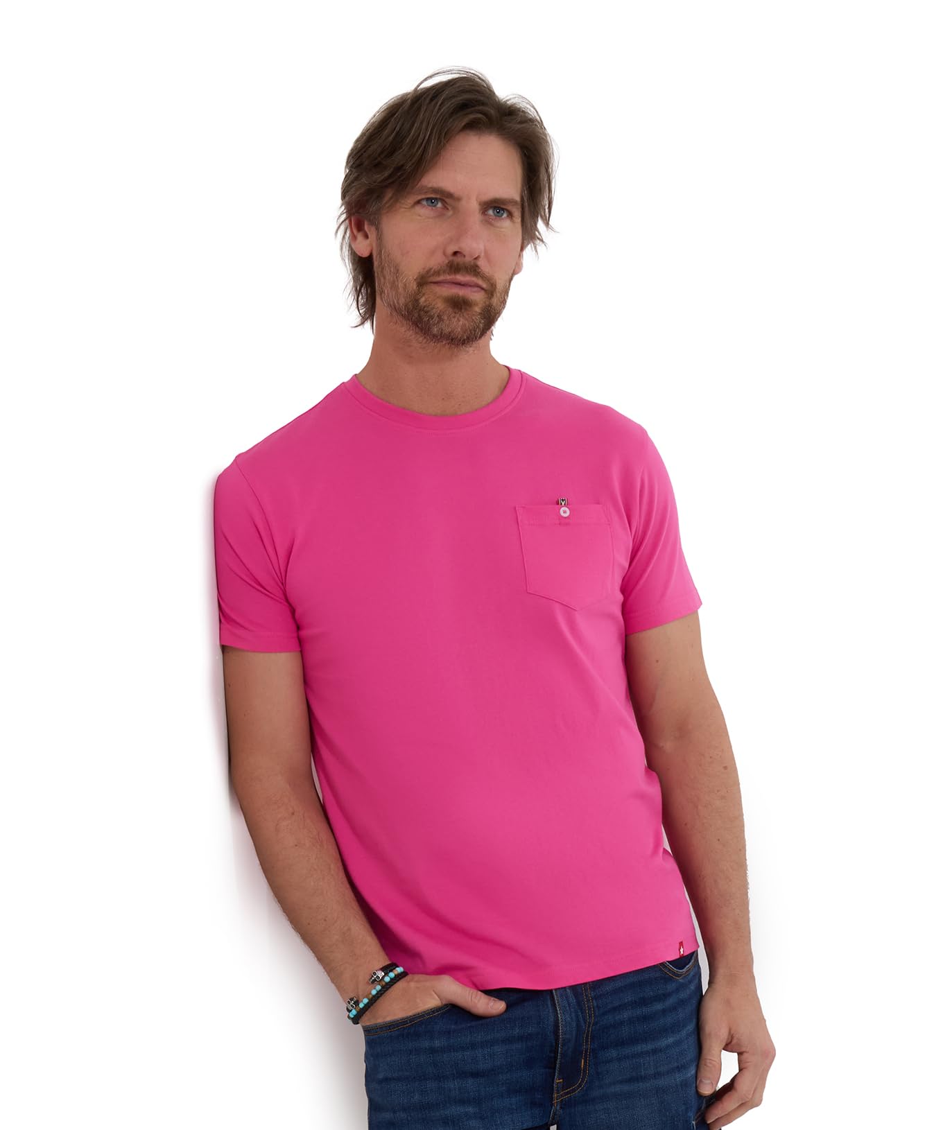 Joe Browns Men's Fashion Basic Chest Pocket Crew Neck T-Shirt, Regular Fit, Pink, L