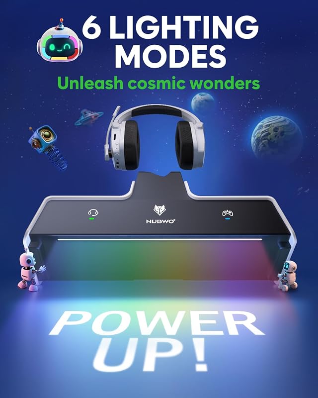 NUBWO G06 Pro Wireless Gaming Headset PS5 50mm, 120 órás akkumulátor, töltőállomás - white black
