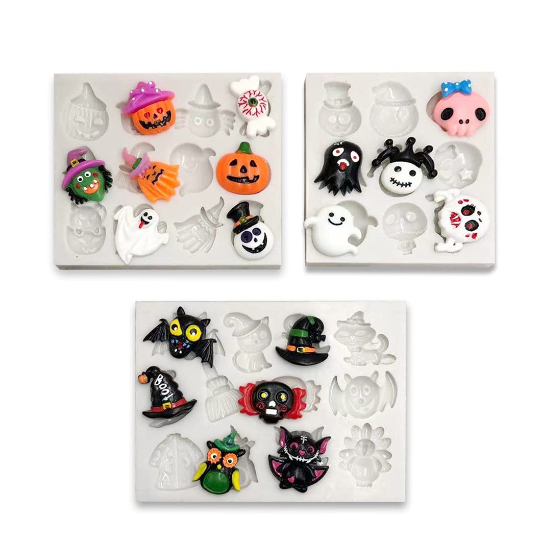 Gulinaza Halloween Bat Pumpkin Owl Ghost Witch Pattern Silicone Molds for DIY Cake Fondant Biscuit Cookies Soap Sugar Pudding Chocolate Hard Candies Dessert Candle Decor
