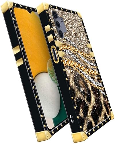 Miniatura 2 de DAIZAG Funda compatible con Samsung Galaxy A13 5G, B Leopard Chain Diamond Case Luxury Elegant Women Girls Metal Decor Corner Classic Retro Soft TPU