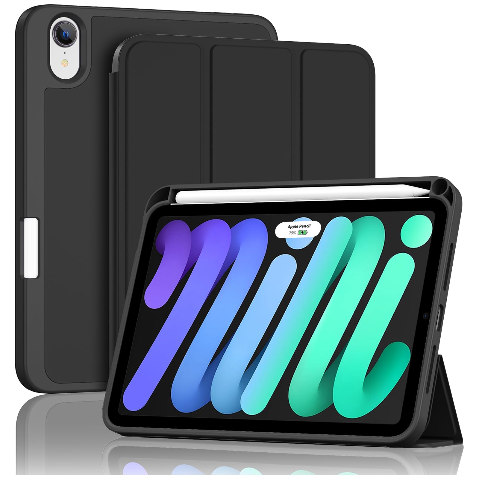 ProCase for iPad Mini 7 A17 Pro 2024/iPad Mini 6 2021 8.3 Inch 7th/6th Gen Case with Pencil Holder, Trifold Stand Smart Folio with Soft TPU Back Cover for iPad Mini 8.3" 7th/6th Gen -Black