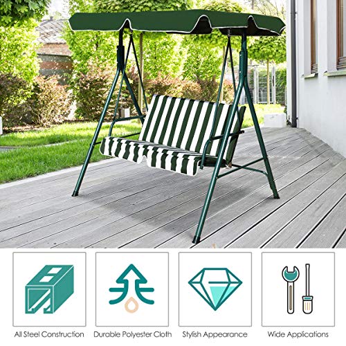 Image of Tangkula 2 Person Porch Swing, Outdoor Swing with Removable Cushions, Solid Steel Structure, Patio Swing with Adjustable Canopy for Porch, Backyard, Garden, Balcony