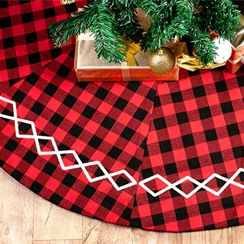 Plaid Christmas Tree Skirt - Large Xmas Red Black Buffalo Plaid Christmas Tree Skirt White lace 48 Cotton Christmas Tree Skirt Pattern