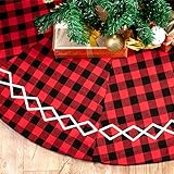 Plaid Christmas Tree Skirt - Large Xmas Red Black Buffalo Plaid Christmas Tree Skirt White lace 48 C